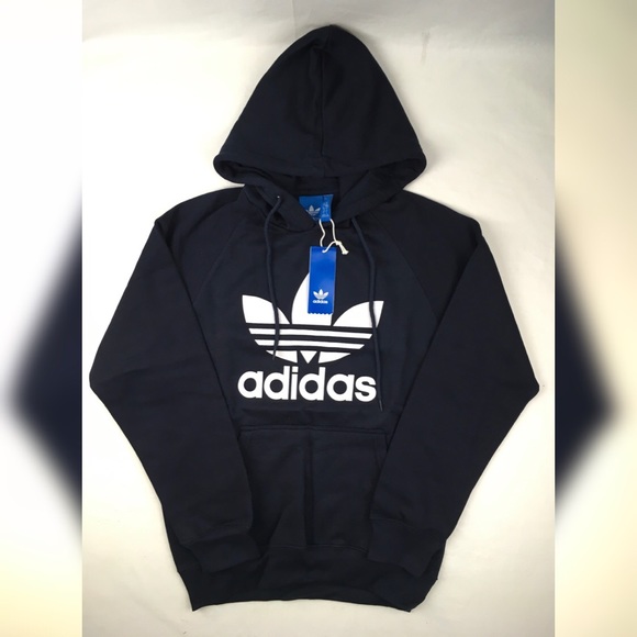 Adidas Originals Trefoil Hoodie Navy Pullover FIRM - Picture 2 of 5